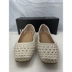 INC Juney Embellished Square Toe Ballet Flats, Peral, Women Size 10.5M Item#893